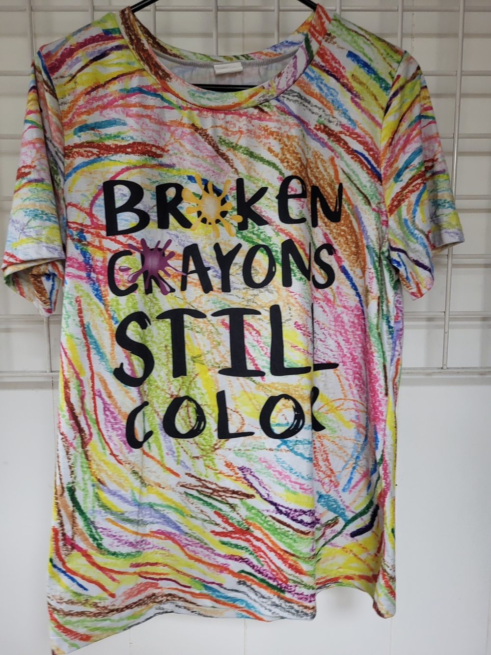 "Broken Crayons Still Color" Multicolor Short Sleeve Tee, Medium - Picture 3 of 6